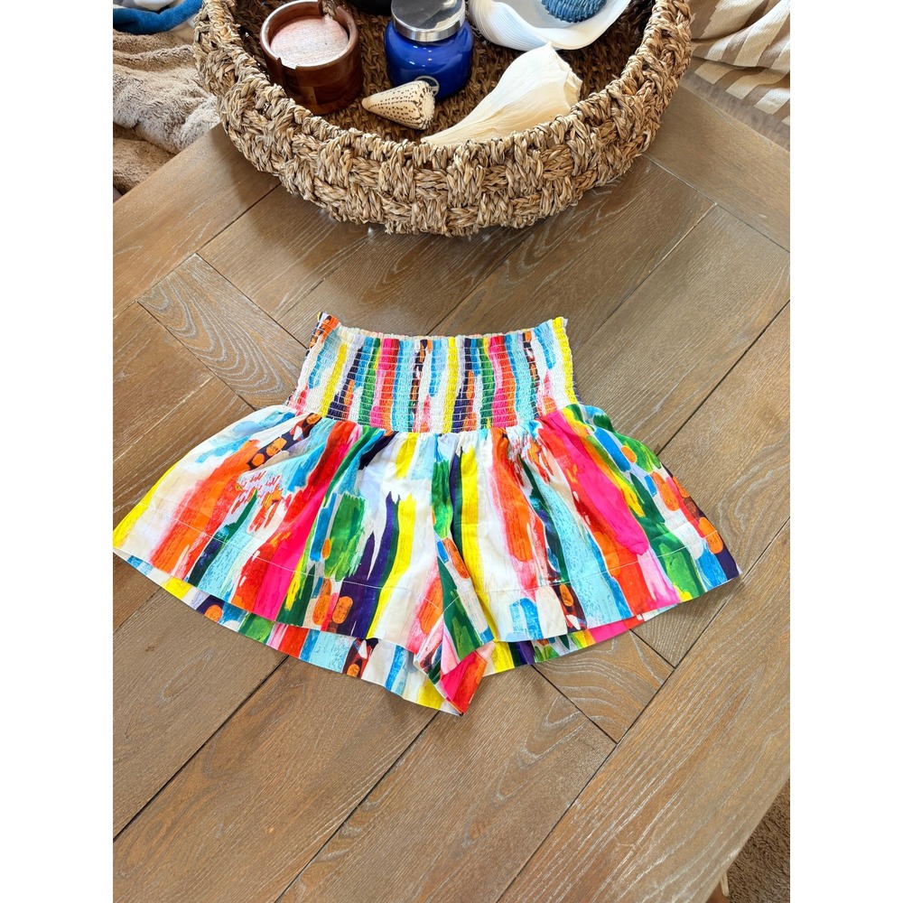 Judith March Smocked Waist Shorts Womens Multi-Color Abstract Small